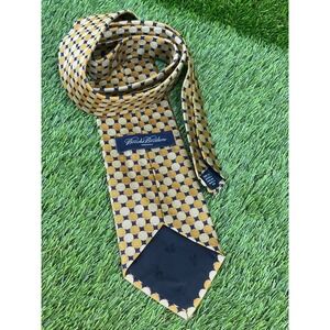 Brooks Brothers Makers Necktie Retro Gold & gray circle Mod pattern Silk In USA